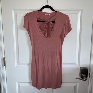 Dusty Rose Pink Bodycon T-shirt Tie Front Dress